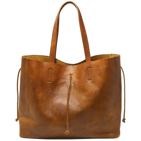 Floto Chianti Beach Leather Tote Bag in Tobacco Brown.